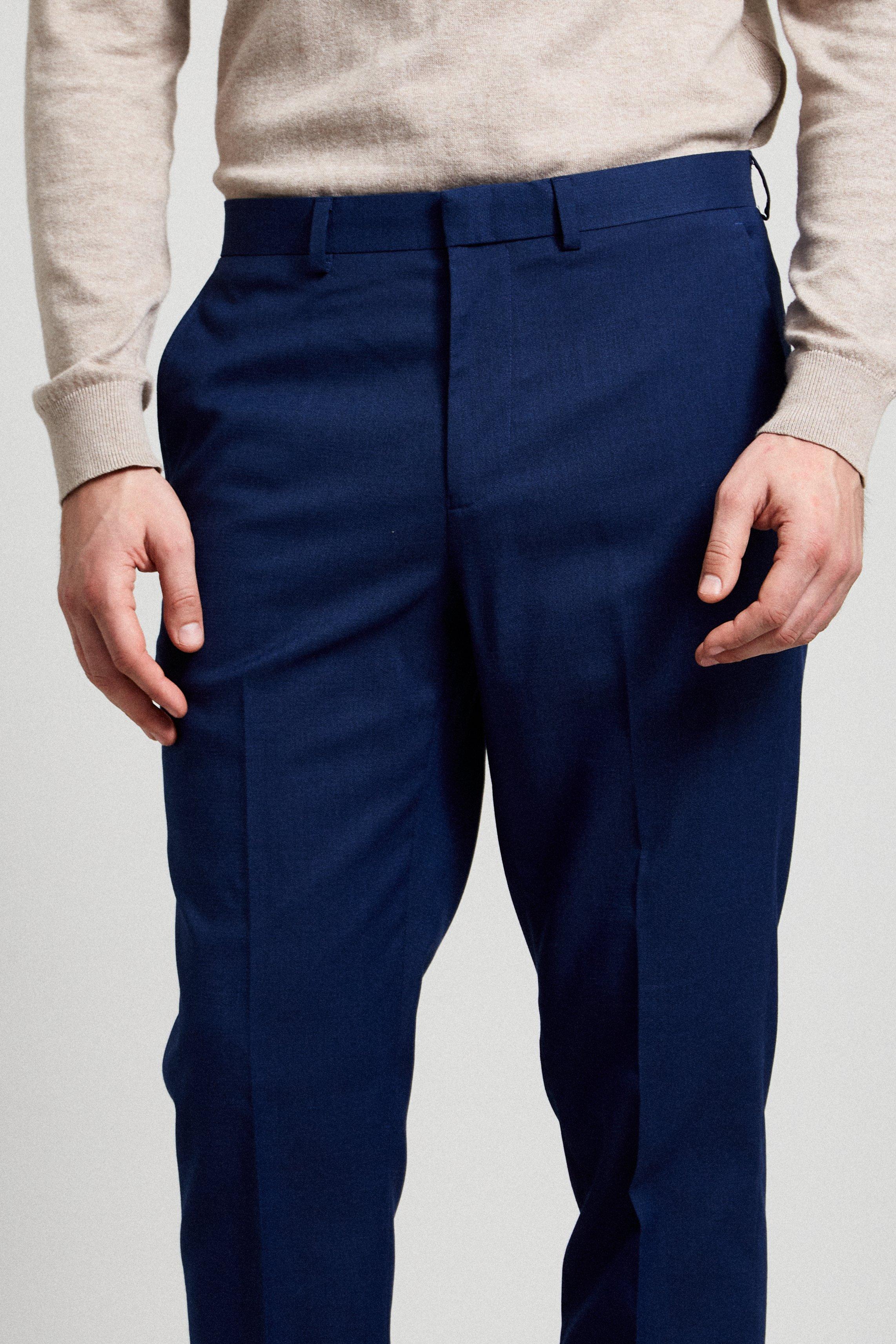 Trousers Slim Fit Blue Texture Suit Trousers Burton